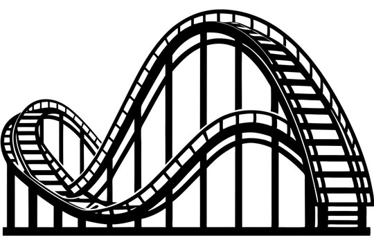 Roller Coaster Silhouette Vector, Rollercoaster Black flat icon
