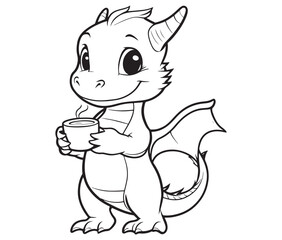 Cute vector illustration Dragon drawing for kids page