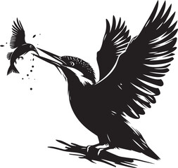 Beautiful kingfisher bird flying Silhouette vector illustration isolated on a white background