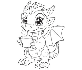 Cute vector illustration Dragon drawing for kids page