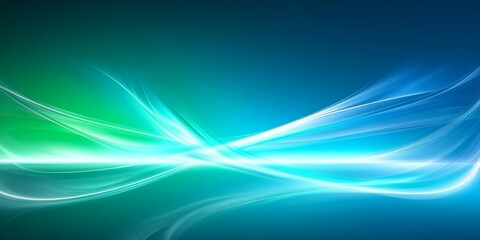 Fototapeta premium Vibrant blue and green light waves blend softly, creating an energetic and captivating visual effect