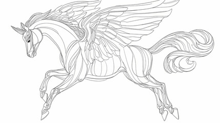 Fototapeta premium Single continuous line drawing pegasus winged stallion mythical animal icon. Pegasus. Illustration