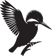 Beautiful kingfisher bird flying Silhouette vector illustration isolated on a white background