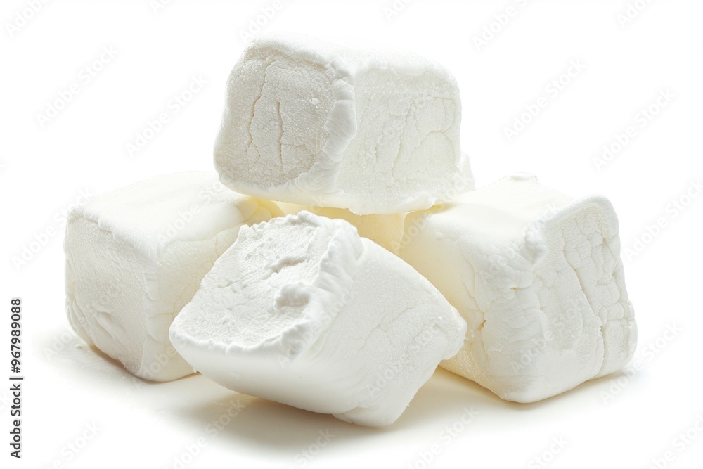Poster A stack of soft marshmallows on a clean white background