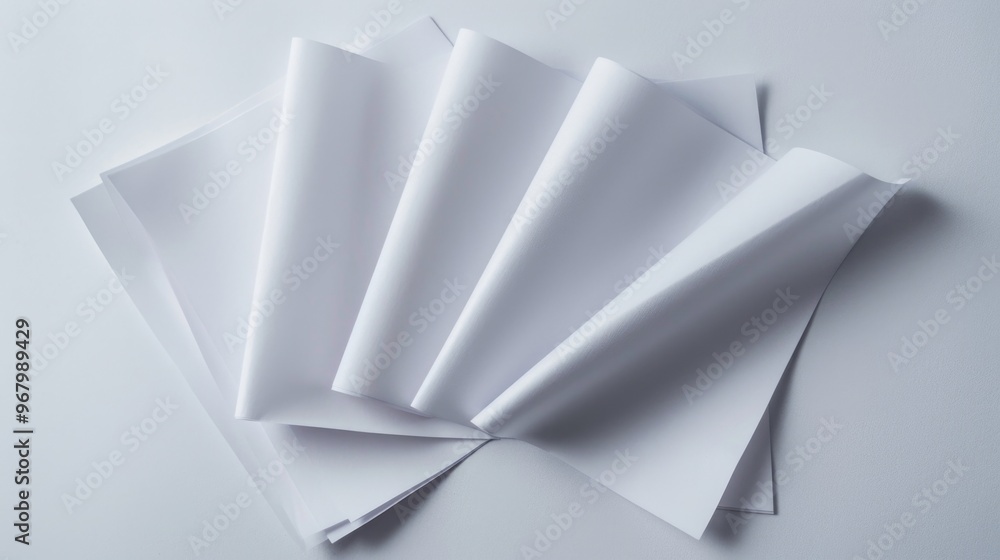 Poster a stack of folded white paper sitting on a table