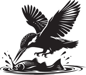 Beautiful kingfisher bird flying Silhouette vector illustration isolated on a white background