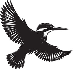 Beautiful kingfisher bird flying Silhouette vector illustration isolated on a white background