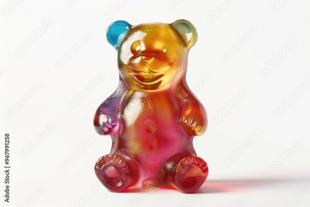 Sticker A gummy bear sitting alone on a clean white surface, great for use in advertising, packaging design, or as a decorative element