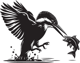 Beautiful kingfisher bird flying Silhouette vector illustration isolated on a white background