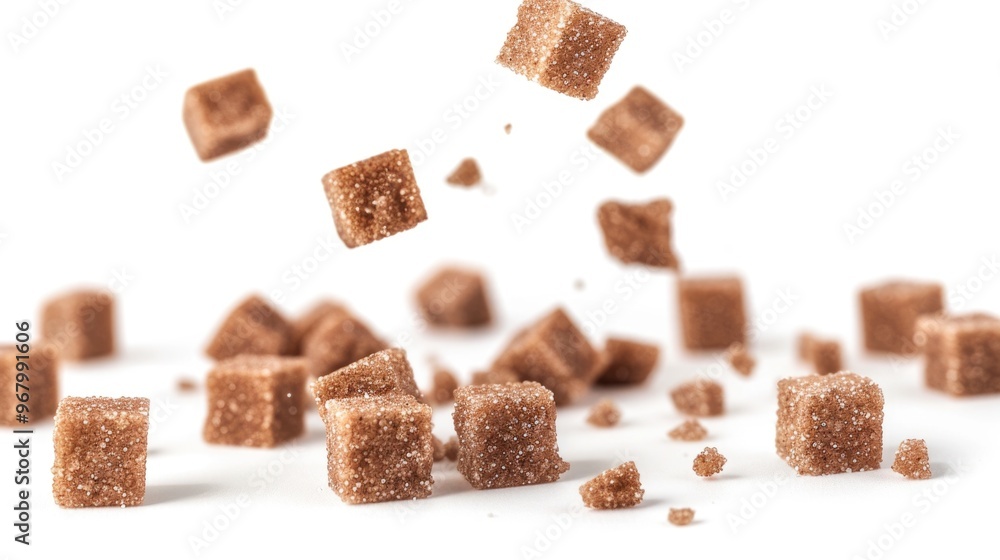 Canvas Prints A close-up shot of a pile of sugar cubes on a white surface, ideal for use in food-related context