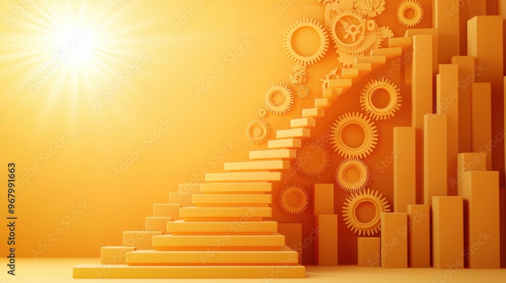 Aufkleber consistent actions building success: an abstract set of stairs made of small, repetitive actions, su