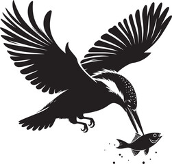 Beautiful kingfisher bird flying Silhouette vector illustration isolated on a white background