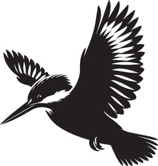 Beautiful kingfisher bird flying Silhouette vector illustration isolated on a white background