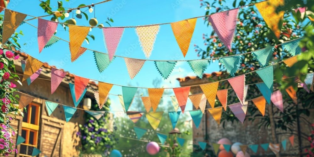Poster the image showcases a vibrant and festive atmosphere with colorful string flags hanging overhead. th