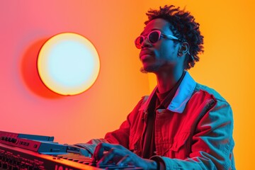 Creating vibrant melodies in an artistic studio during a late evening session