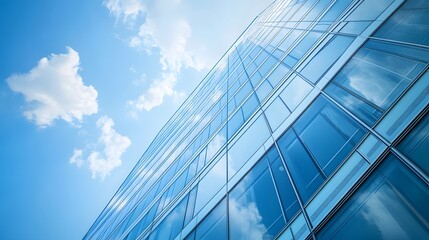 Obraz premium Modern Glass Building Facade Reflecting Clouds