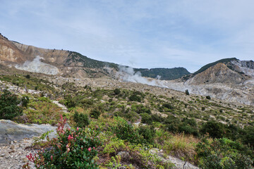 Active Volcano Vents in a Rugged Terrain
