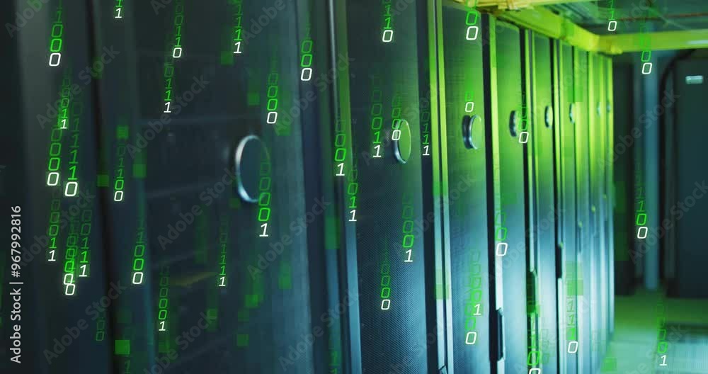 Poster animation of binary coding digital data processing over computer servers