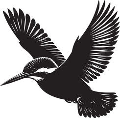 Beautiful kingfisher bird flying Silhouette vector illustration isolated on a white background