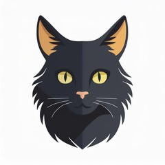 Obraz premium Minimalist Vector Illustration of a Black Cat with Yellow Eyes Sitting Calmly on a White Background, Featuring a Symmetrical Design and Clean Lines for a Modern, Simple Halloween Aesthetic, Logo Icon