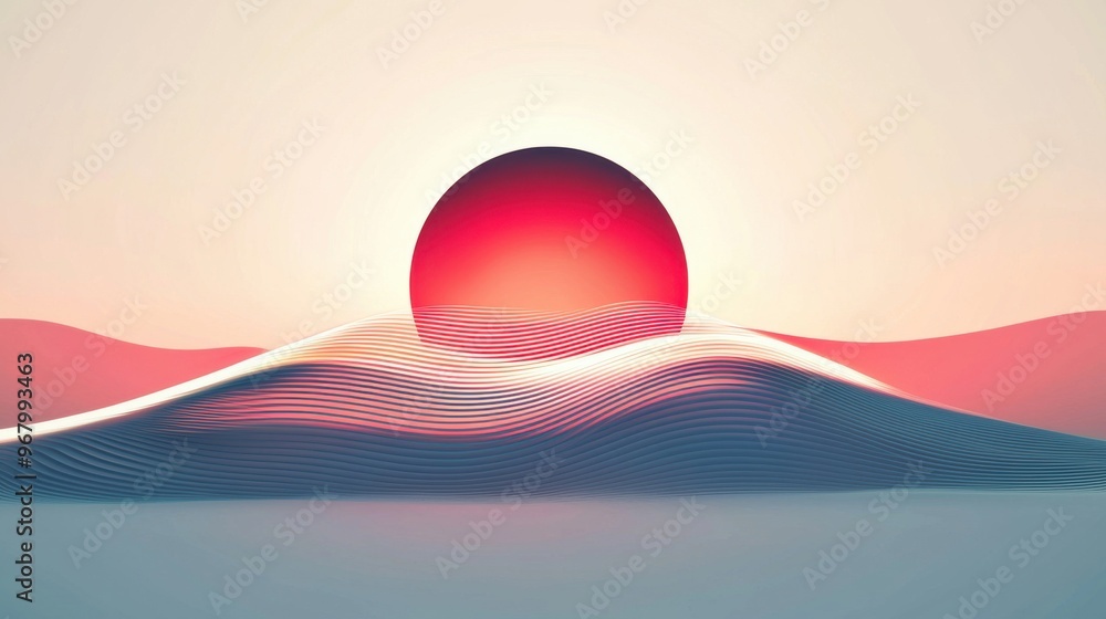 Poster cyclical joy: a glowing circle with flowing waves of light radiating outwards and returning inwards,