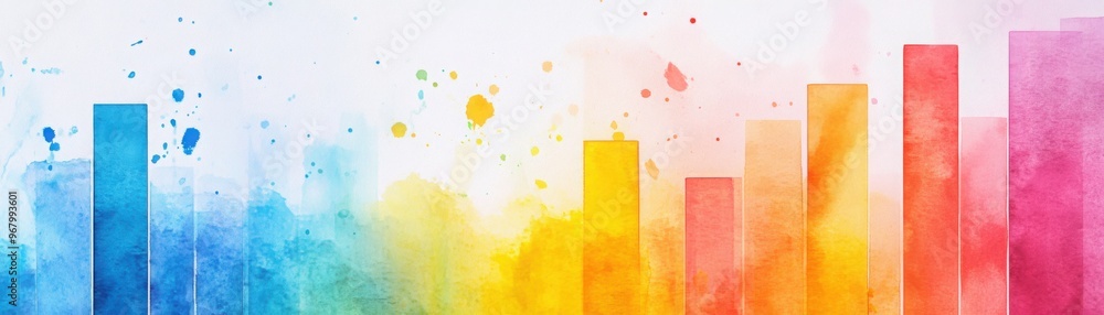 Poster watercolor of a financial advisor explaining interest and savings forecasts, bright charts and data 
