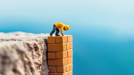 Do What You Can Now: A small figure constructing a massive wall, laying down one brick at a time, symbolizing the power of immediate action even in large tasks