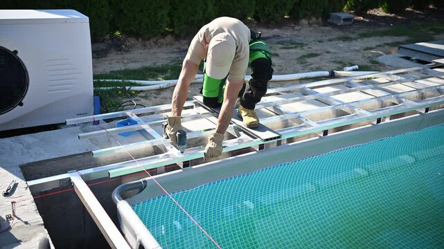 Construction Process of a Custom Swimming Pool in a Backyard During Summer 2023