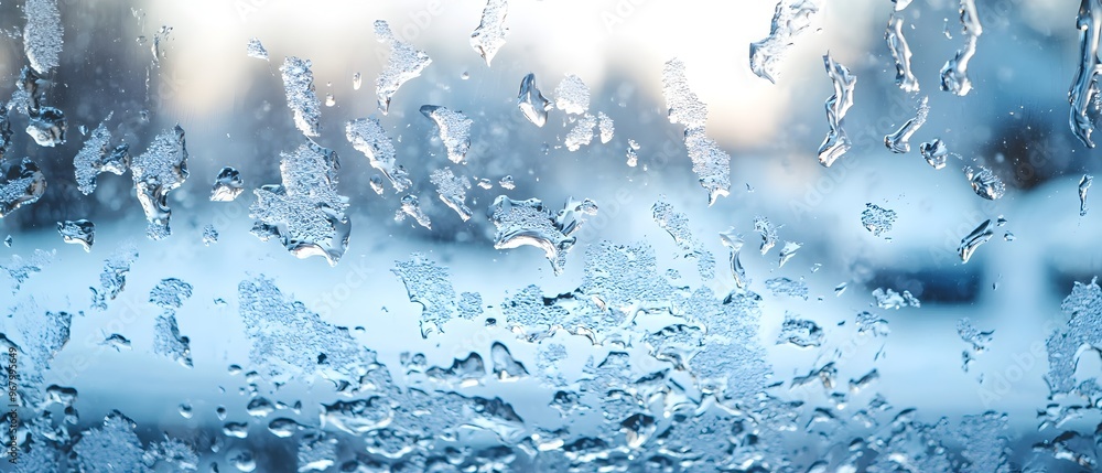 Poster intricate and captivating patterns created by icy rain on a glass window during freezing cold weathe