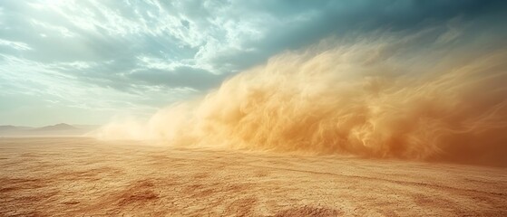 Windstorm Blowing Sand Across Arid Desert Landscape with Harsh Weather and Intense Wind   Photography Concept with Copy Space for Text