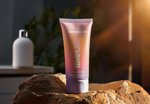 Cosmetic Tube Template in a Relaxing Spa Polm Rock in the Sunrise with AI Generated