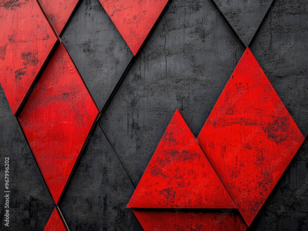 Poster modern red and black abstract wall art with angular geometric shapes.