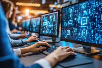 Team Working on Data Analysis in a Modern Office