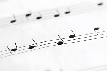 Macro Shot of Wavy Music Sheet with Notes | Close-Up View of Musical Composition and Sheet Music Art