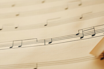 Macro Shot of Wavy Music Sheet with Notes | Close-Up View of Musical Composition and Sheet Music Art