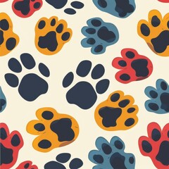 Fototapeta premium A colorful pattern of dog paw prints on a white background