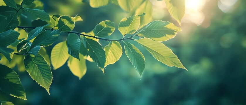 Gentle breeze rustling the leaves of a lush verdant forest with dappled sunlight and a peaceful tranquil atmosphere  This natural scenery provides ample copy space for text or design elements