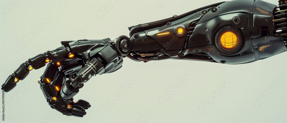 Poster futuristic robotic hand showcasing advanced technology and intricate design with glowing elements, s