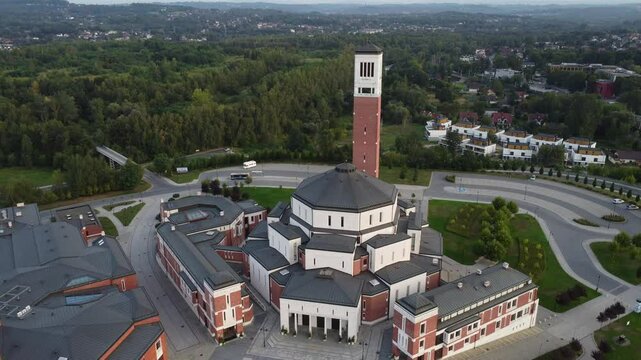 Sanktuarium Jana Pawła II, Krak&oacute;w, widok z drona, przelot nad