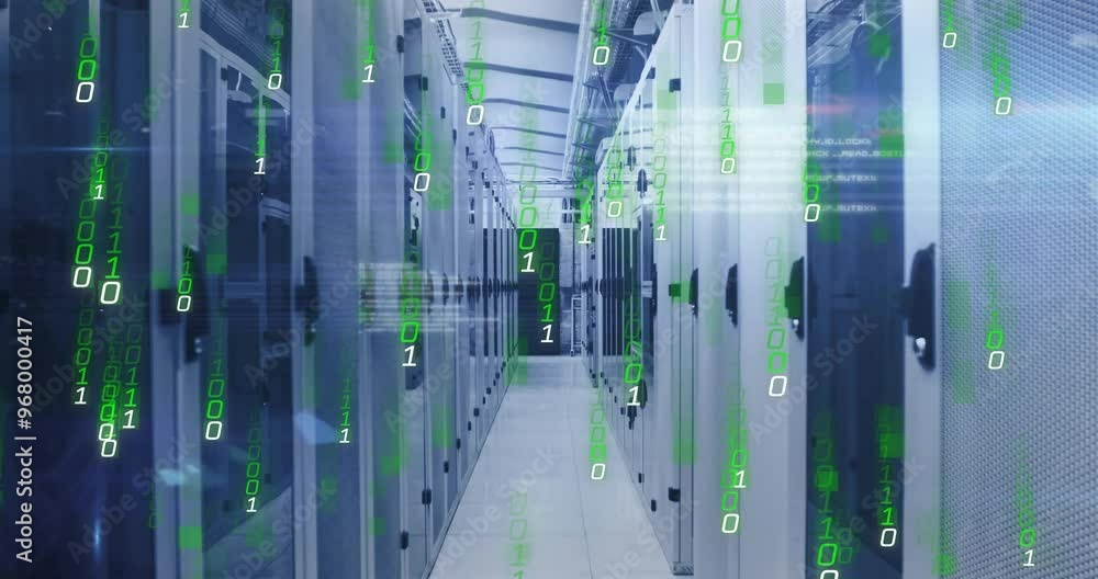 Poster animation of binary coding digital data processing over computer servers