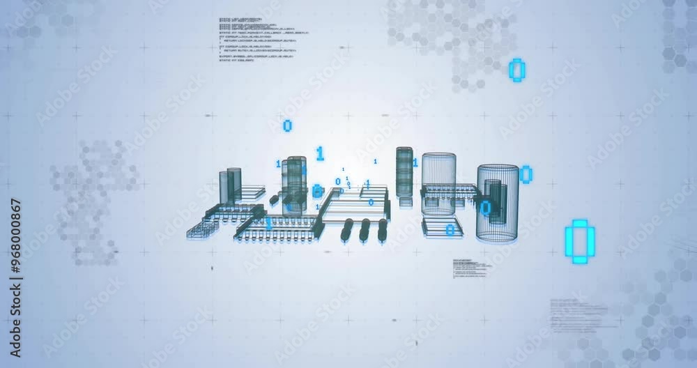 Poster animation of binary coding digital data processing over computer servers