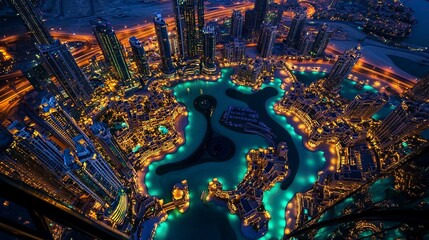 Obraz premium Dubai Panoramic View From Top at night.generative ai