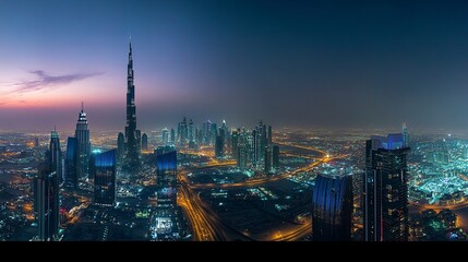 Dubai Panoramic View From Top at night.generative ai