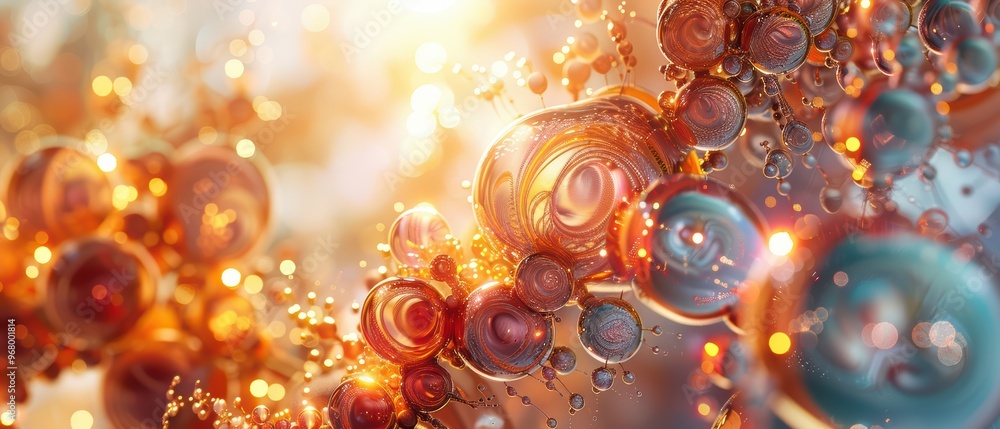 Poster Vibrant abstract composition featuring colorful spheres and glowing elements, creating a mesmerizing visual effect.