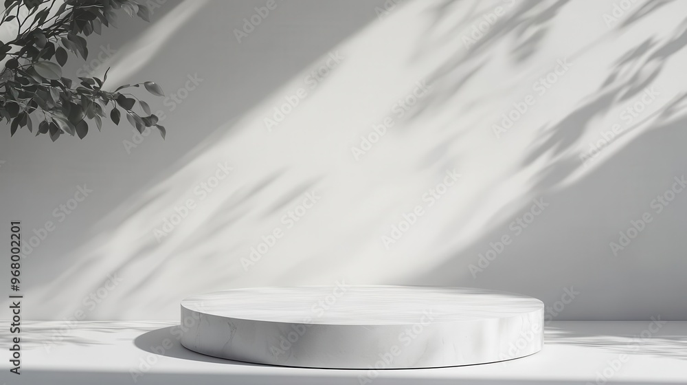 Poster abstract 3d white stone podium with natural shadow on blank background 3d rendering