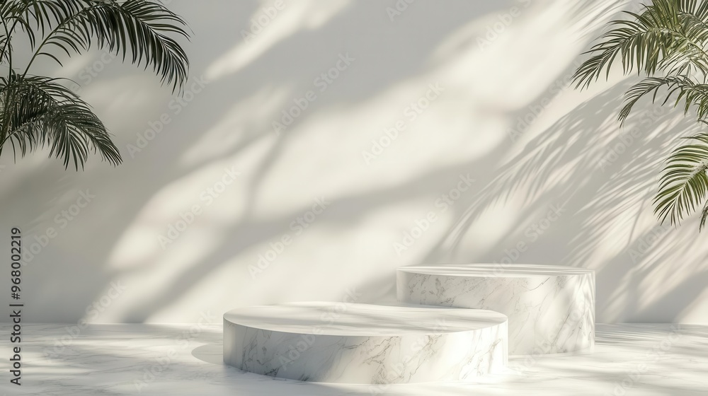 Poster abstract 3d white stone podium with natural shadow on blank background 3d rendering