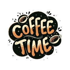 Coffee time is a coffee shop logo. It has a cup and a coffee mug on it. The logo is black and white