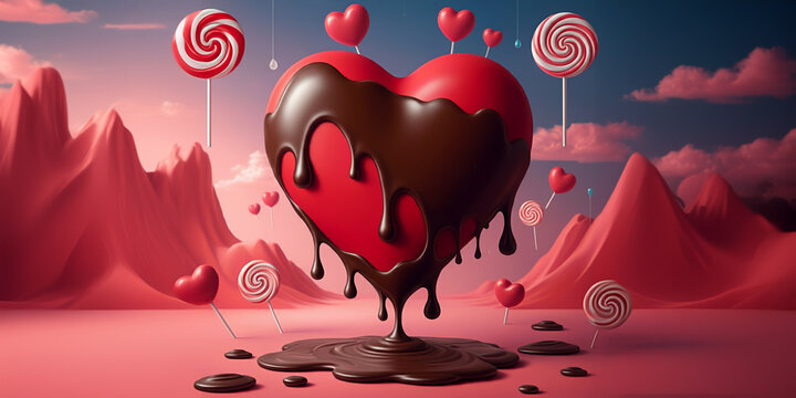 Chocolate and Candy Ramance Heart, Valentine Romantic Holiday Graphic