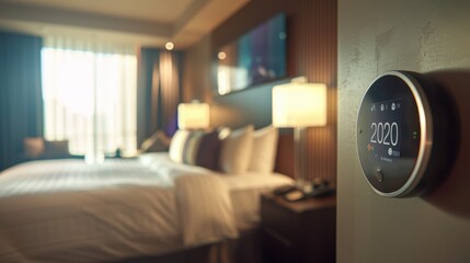 Modern Smart Thermostat in Luxury Hotel Room for Energy Efficiency and Comfort