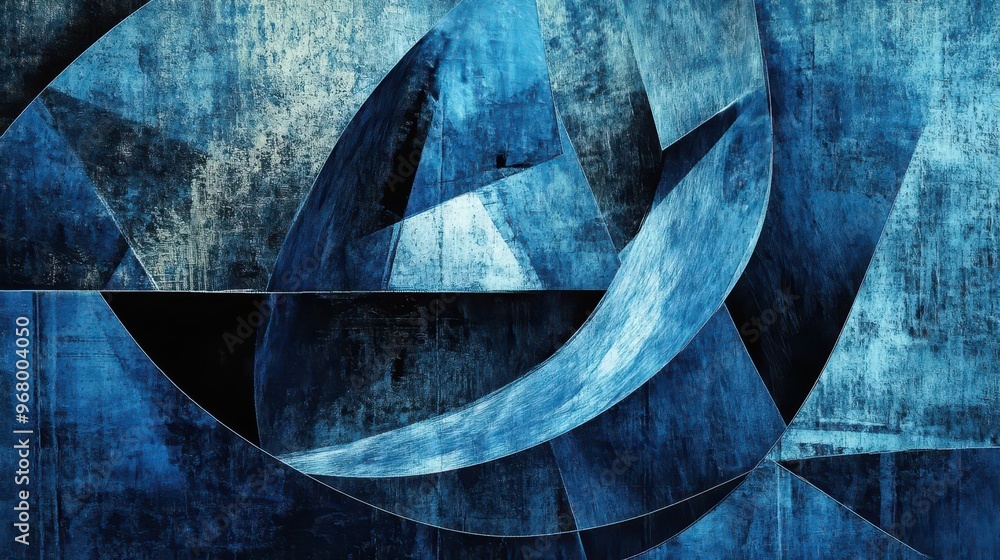 Aufkleber abstract digital artwork featuring deep blue and black geometric shapes dynamic curved lines and tex
